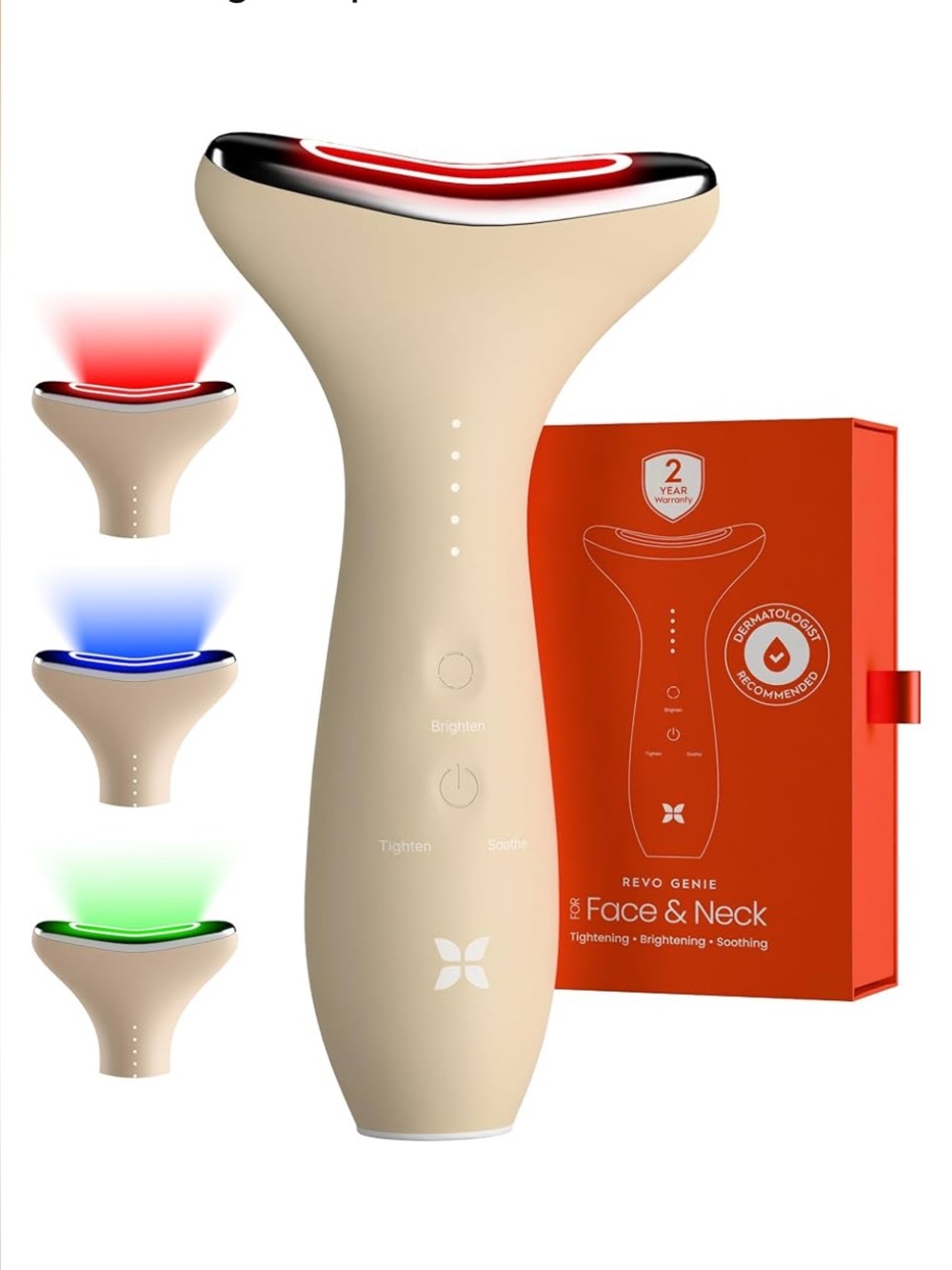 🆕 REVO Face & Neck Light Therapy Device in Beige with Red, Blue, Green LEDs